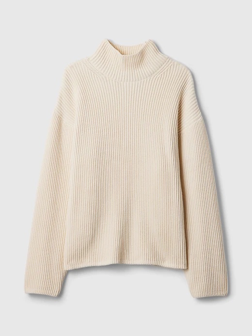 Gap Women's 100% Cotton Oversized Split-Hem Mockneck Sweater Cream Beige Xl Tall